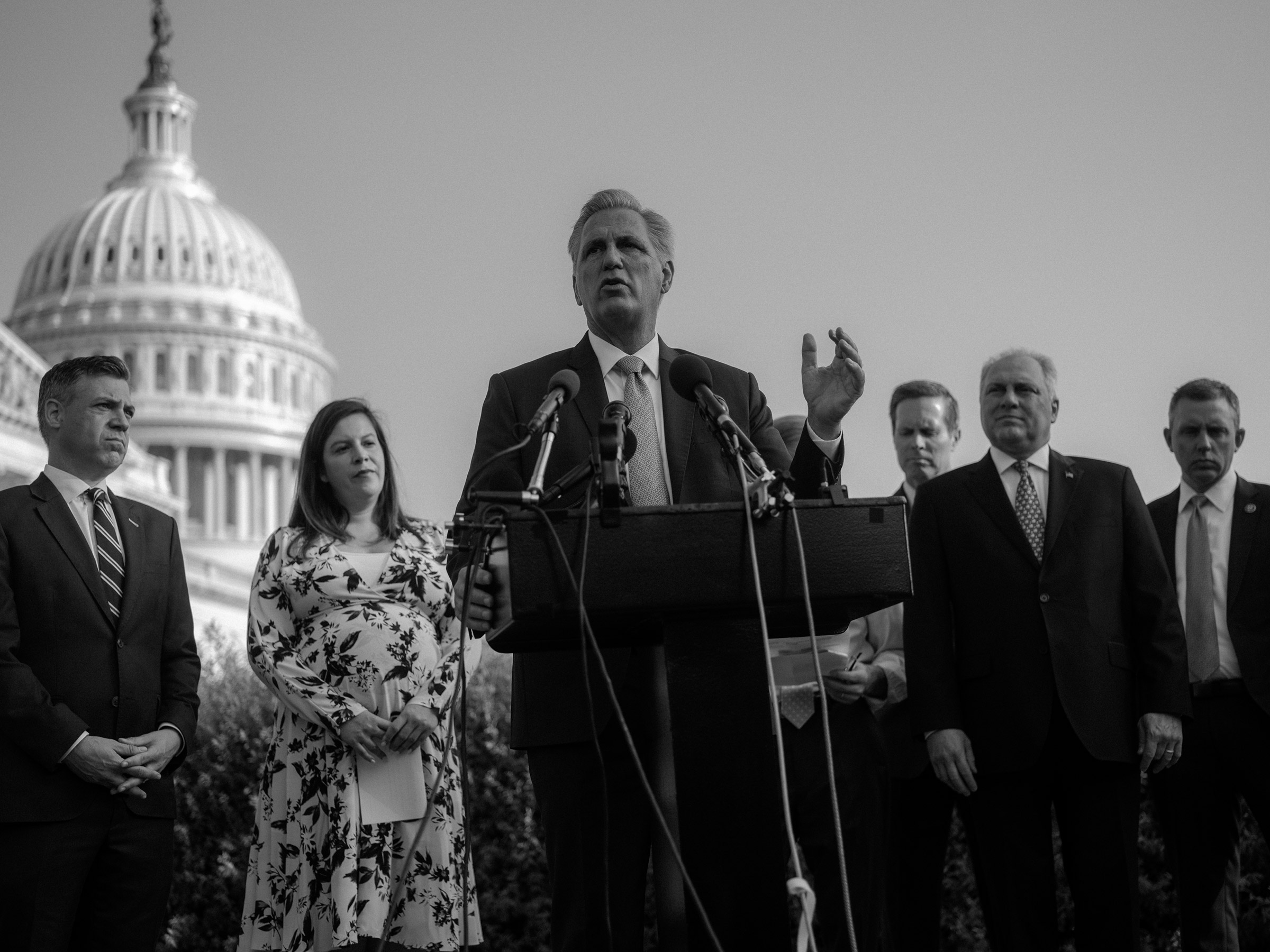 House GOP leader Kevin McCarthy, center, and his colleagues have tried to distort the truth about Jan. 6. (Christopher Lee for TIME)