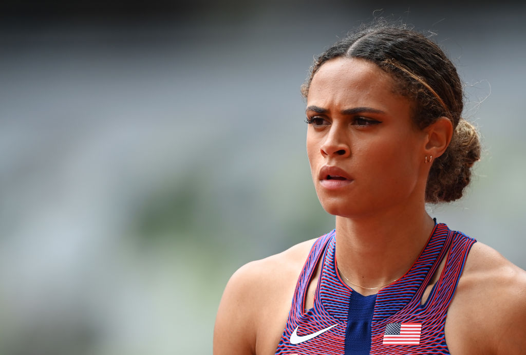 Sydney McLaughlin of Team USA prepares to compete in round one of the Women's 400-m hurdles heats on day eight of the Tokyo 2020 Olympic Games at Olympic Stadium on July 31, 2021 in Tokyo, Japan. (Matthias Hangst—Getty Images)
