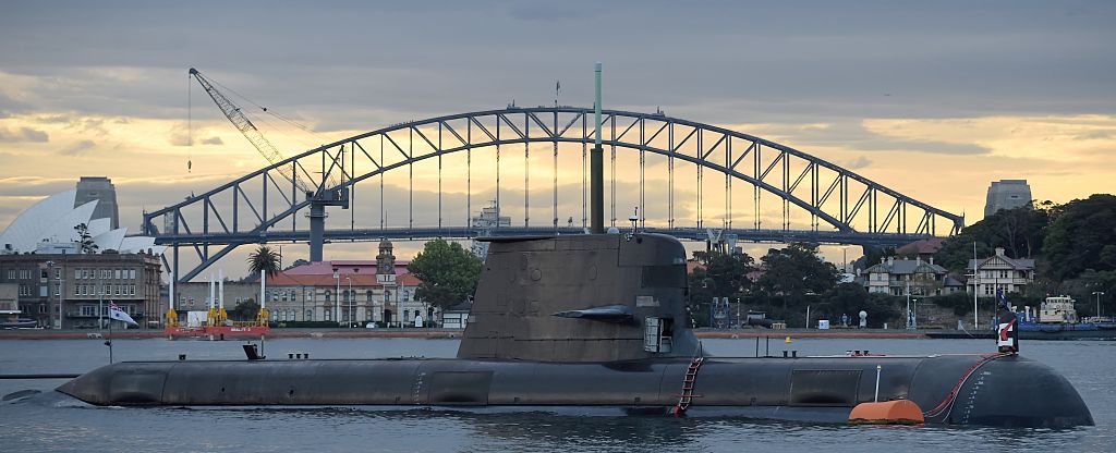 In this photo taken on October 12, 2016, a Royal Australian Navy diesel and electric-powered Collins Class submarine sits in Sydney Harbor. (Peter Parks–AFP/Getty Images)