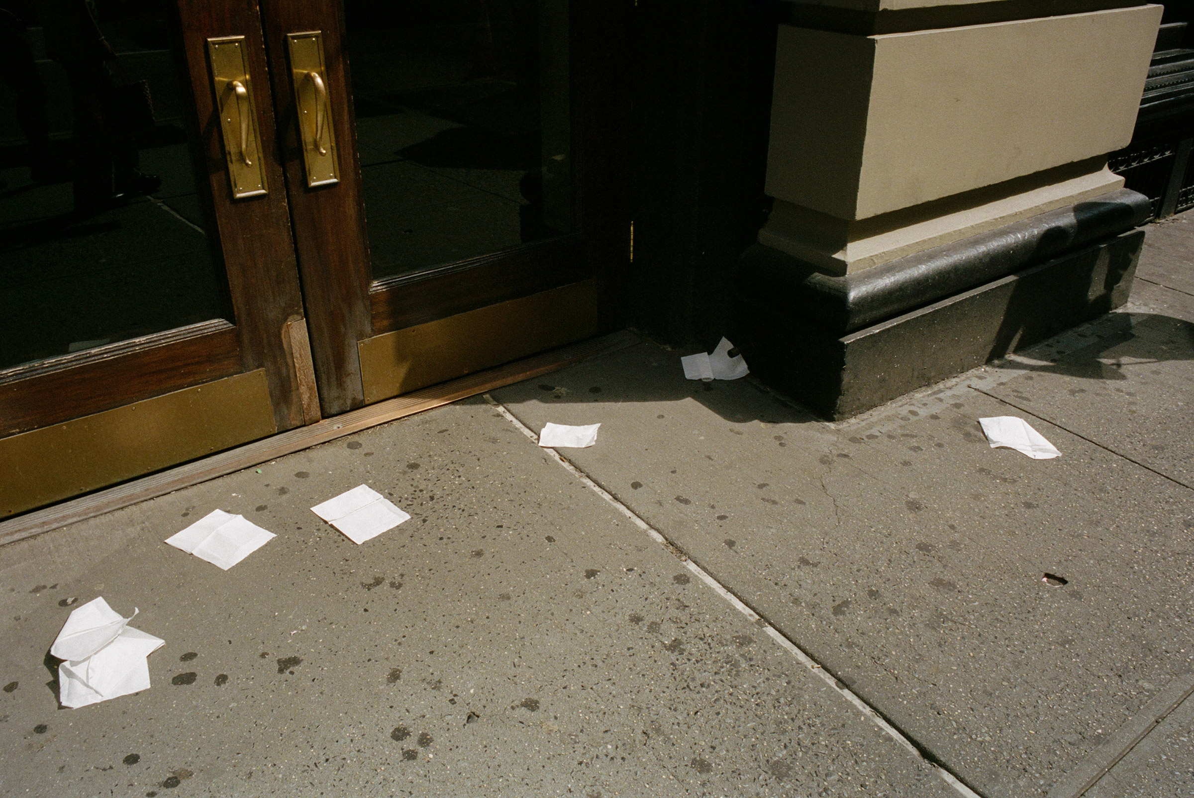 A trail of napkins on Broadway in SoHo, Aug. 6, 2021.