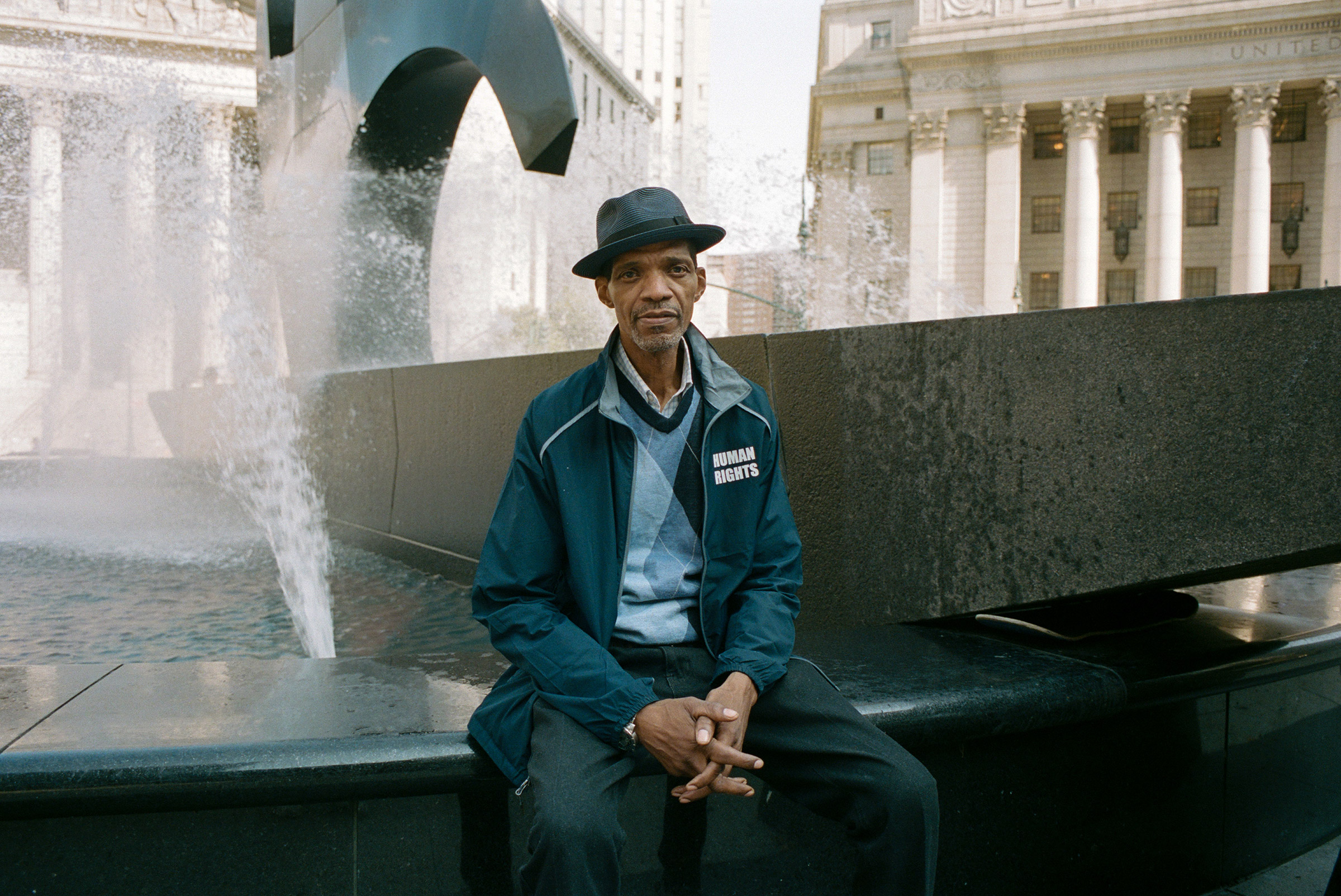 A human rights advocate at the Foley Square fountain, Aug. 27, 2021. (Daniel Arnold for tIME)