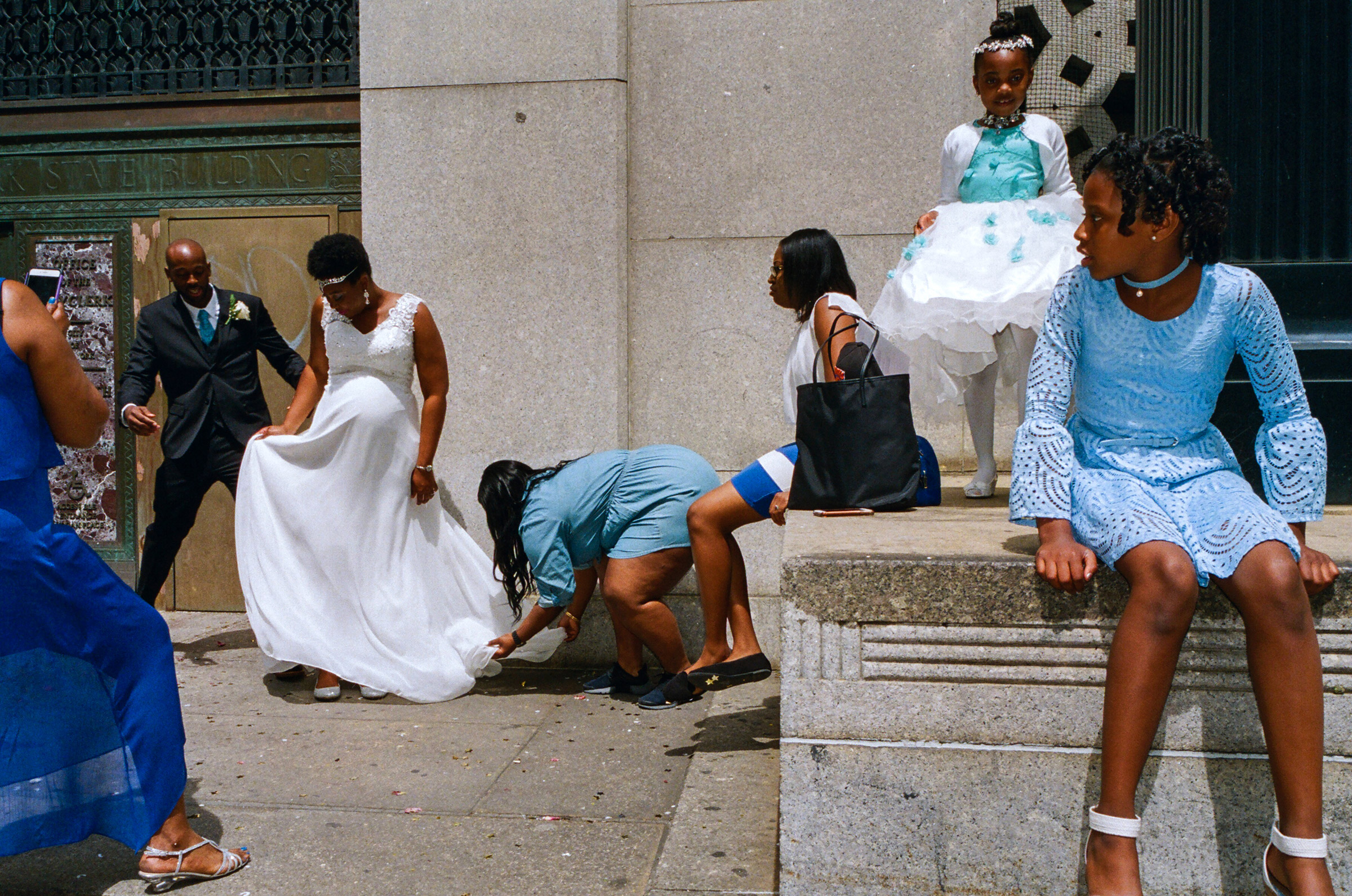 A wedding party outside the City Clerk's office on Worth Street, May 13, 2017. (Daniel Arnold)