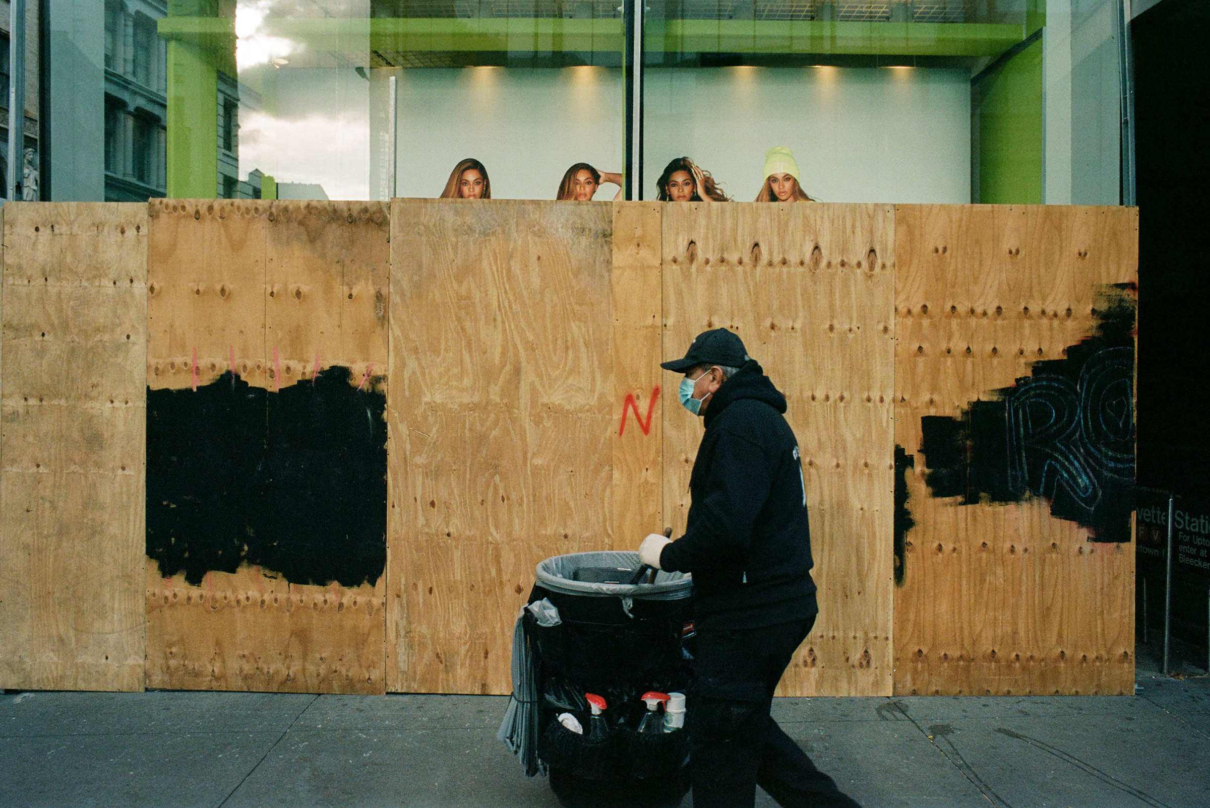 Plywood sprung up around shuttered business and storefront windows Nov. 4, 2020. (Daniel Arnold)