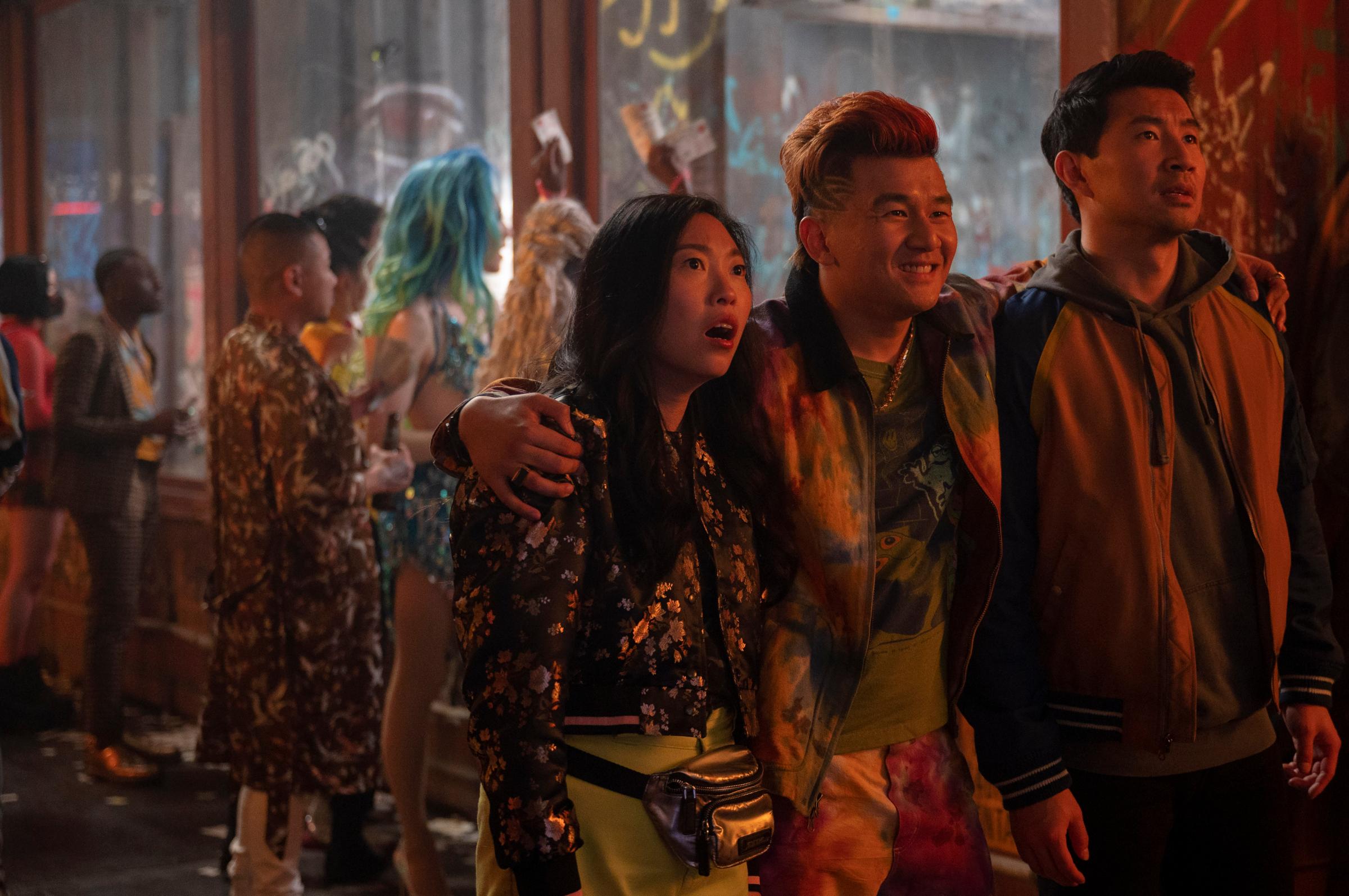From left, Awkwafina as Katy, Ronny Chieng as Jon Jon and Simu Liu as Shang-Chi in Shang-Chi and the Legend of the Ten Rings.