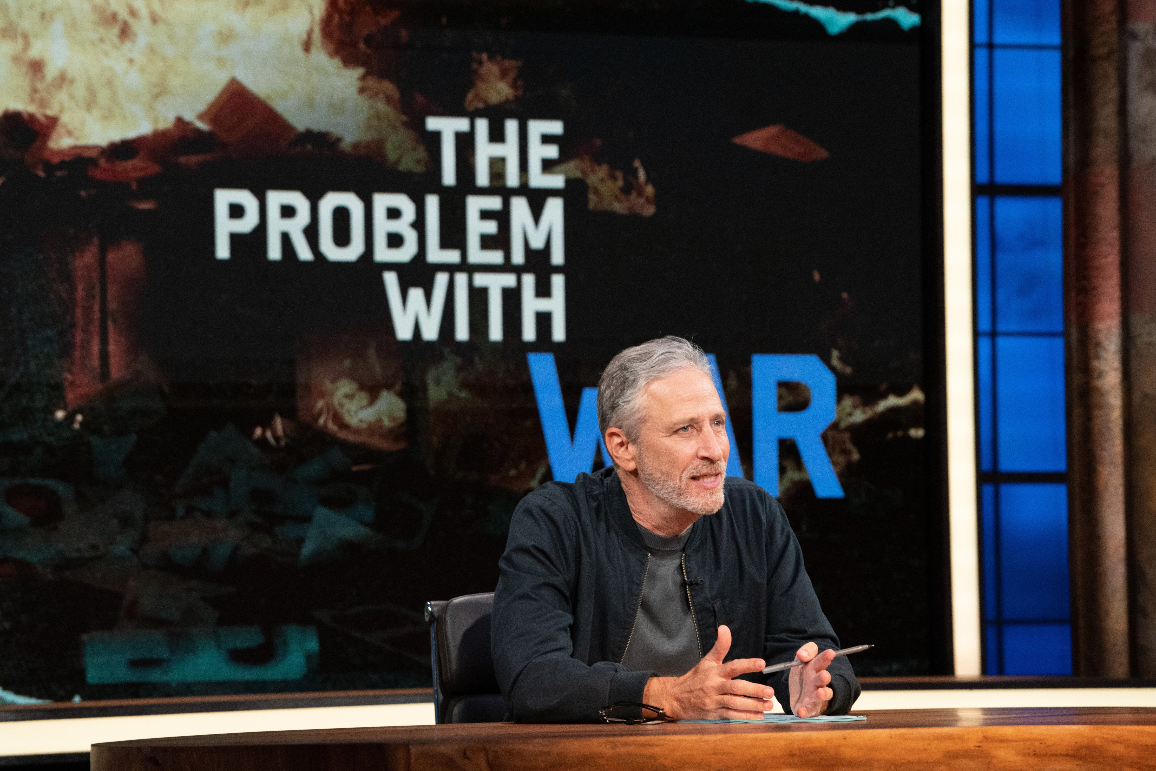 Jon Stewart on the set of 'The Problem With Jon Stewart' (Apple TV+)