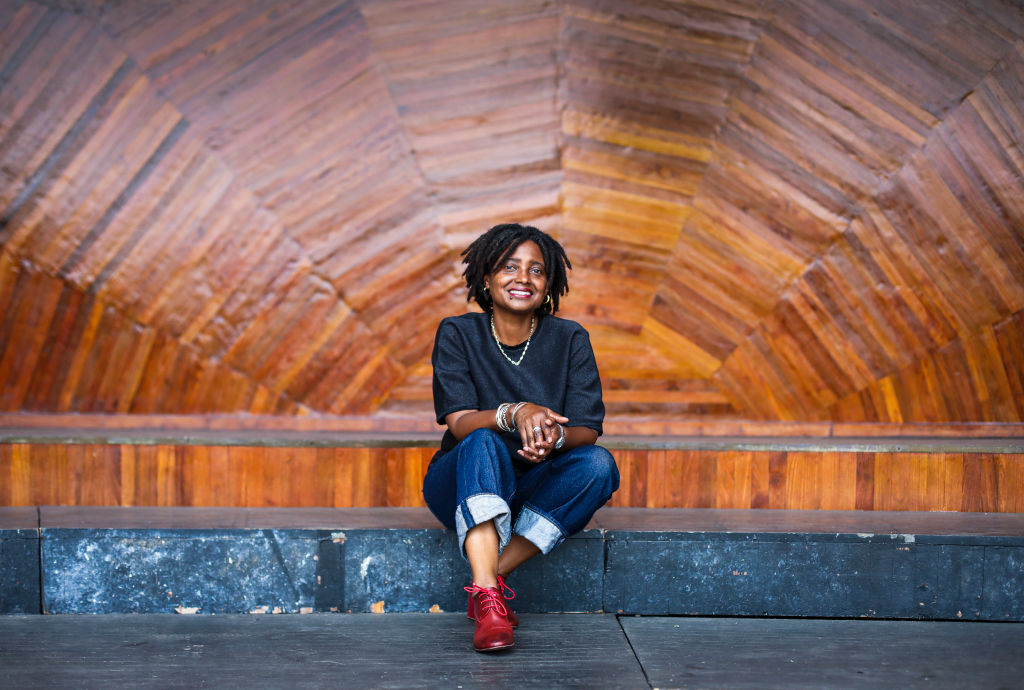 Tracy K. Smith, former U.S. poet laureate, poses for a portrait at the Hatch Shell in Boston on Aug. 17, 2021. (Erin Clark—Boston Globe/Getty Images)