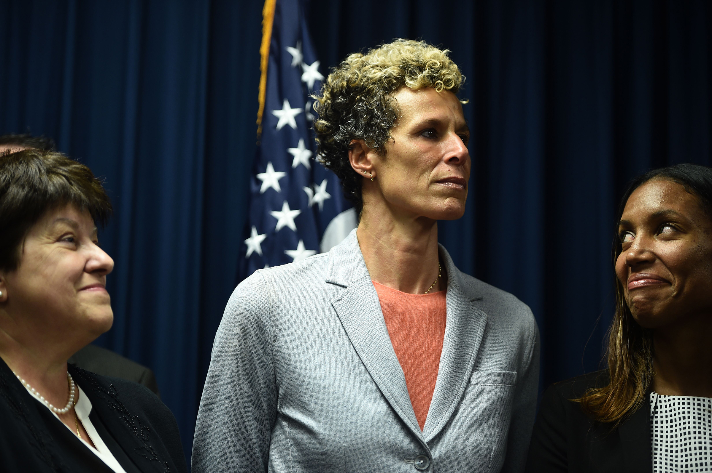 Andrea Constand, center, at a press conference on Sept. 25, 2018 in Norristown, Pa., after comedian Bill Cosby was sentenced to at least three years in prison. (Brendan Smialowski—AFP/Getty Images)