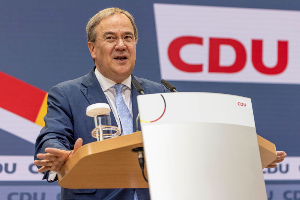 Armin Laschet, chancellor candidate of the Christian Democrats (CDU/CSU) union, speaks at the press conference at CDU headquarters the day after federal elections on Sept.27, 2021 in Berlin, Germany. (Maja Hitij—Getty Images)