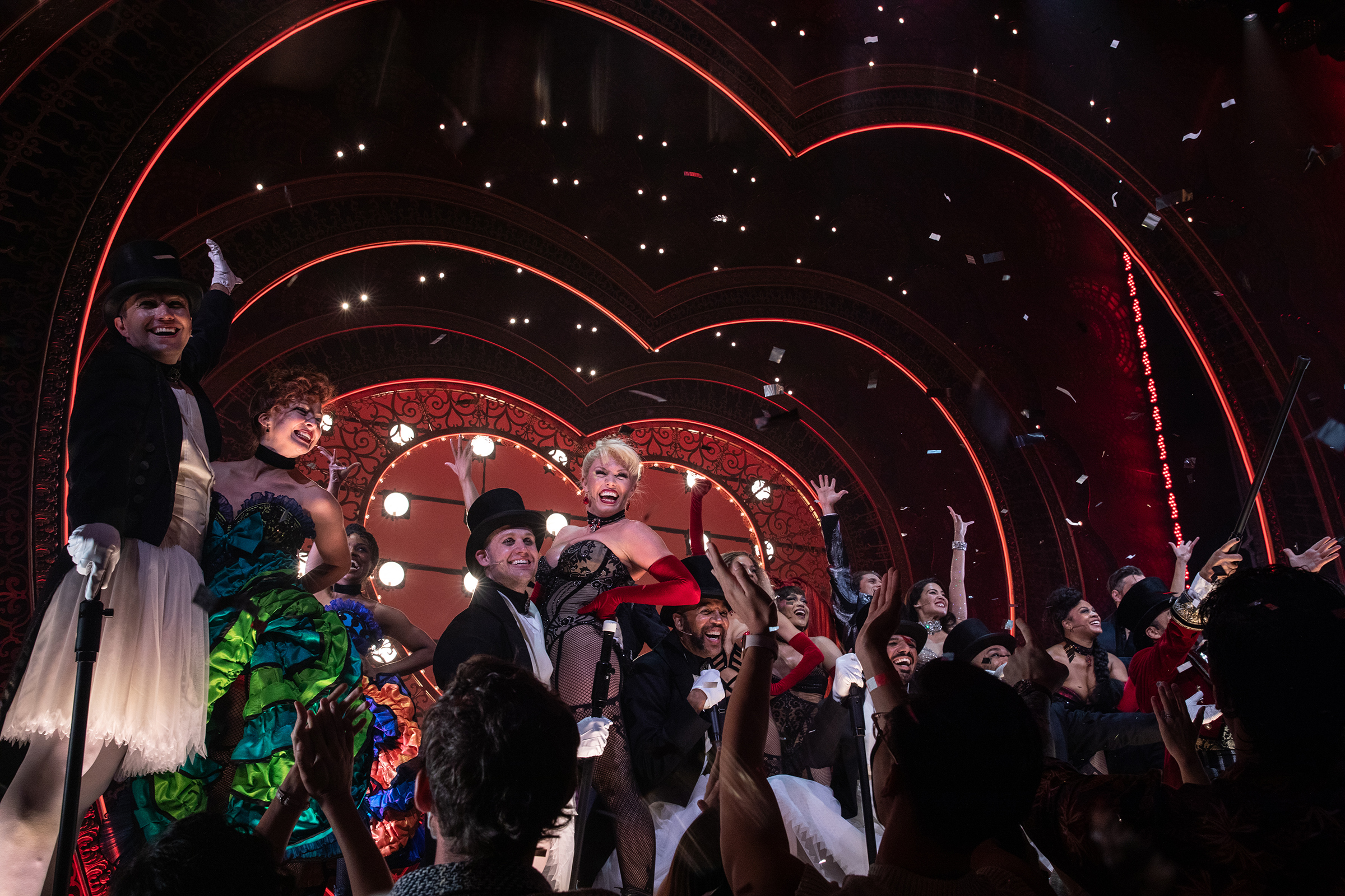 The cast after giving their final bows at dress rehearsal for <i>Moulin Rouge!</i> on Sept. 23, 2021.