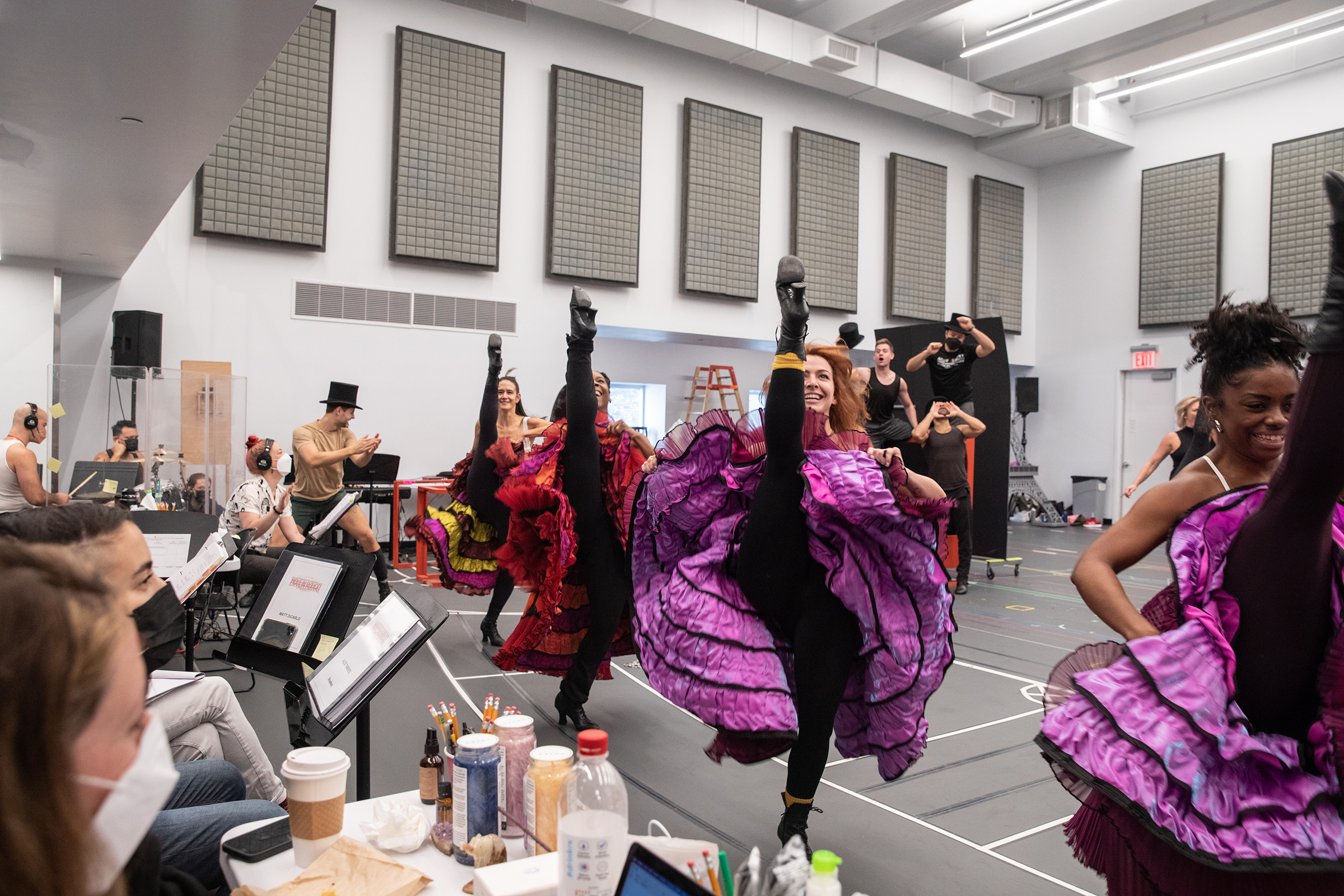 Ensemble members doing the can-can during the <i>Moulin Rouge! The Musical</i> run-through in the studio on Sept. 12, 2021.