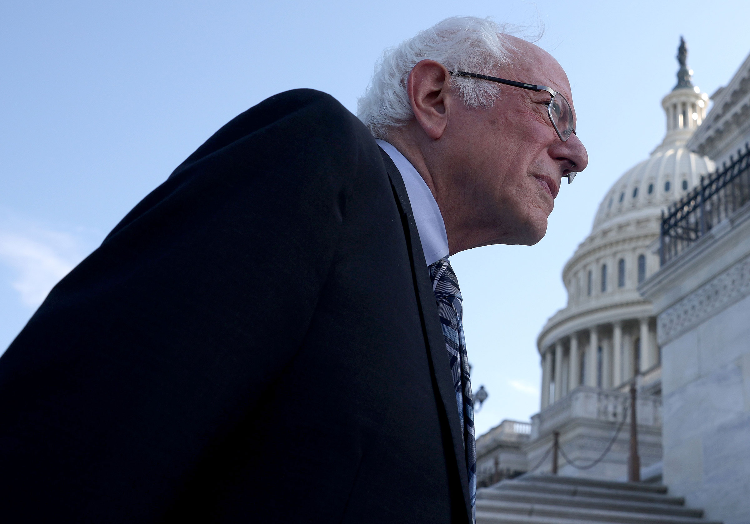 Sen. Bernie Sanders arrives at the Capitol after meeting with President Joe Biden at the White House in Washington, on July 12, 2021. (Win McNamee—Getty Images)
