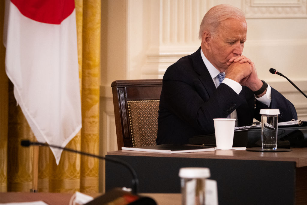 U.S. President Joe Biden pauses during a meeting in the East Room of the White House in Washington, D.C., U.S., on Friday, Sept. 24, 2021.