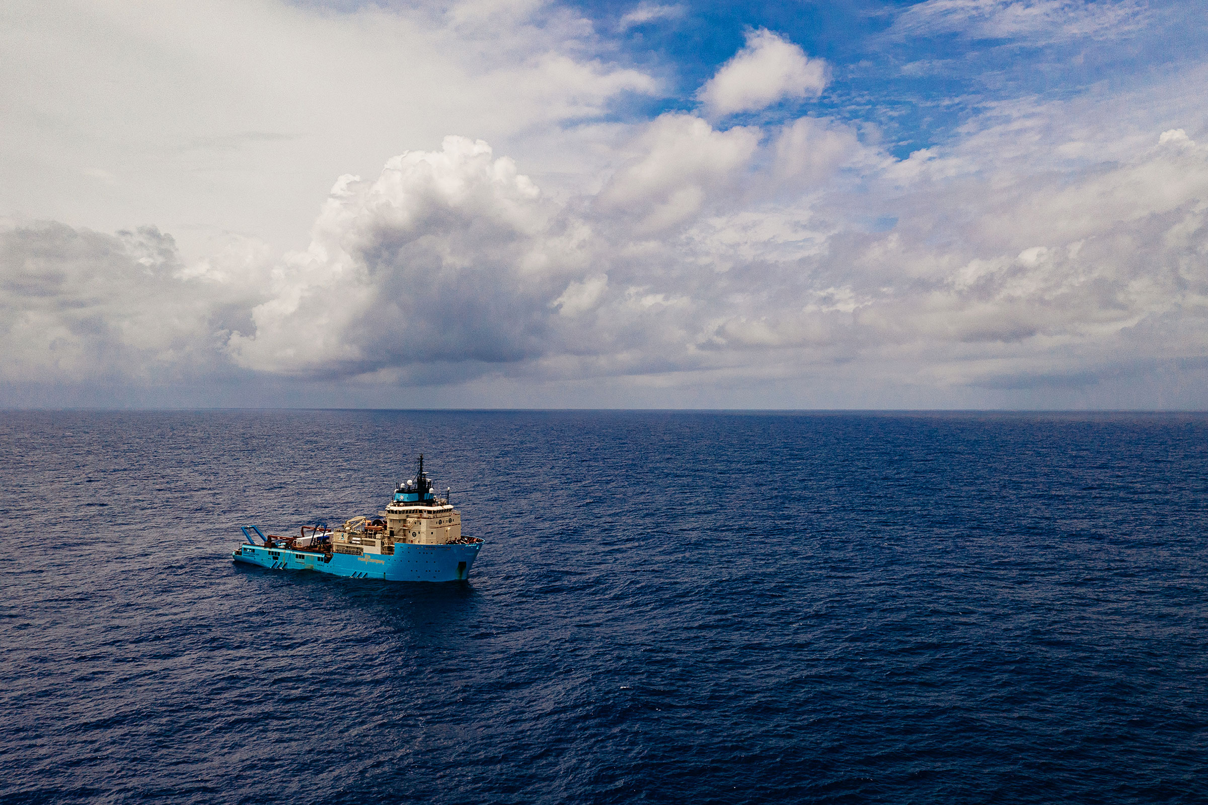 The Metals Company’s exploratory vessel, the Maersk Launcher, conducting environmental studies in the CCZ. (Courtesy The Metals Company)