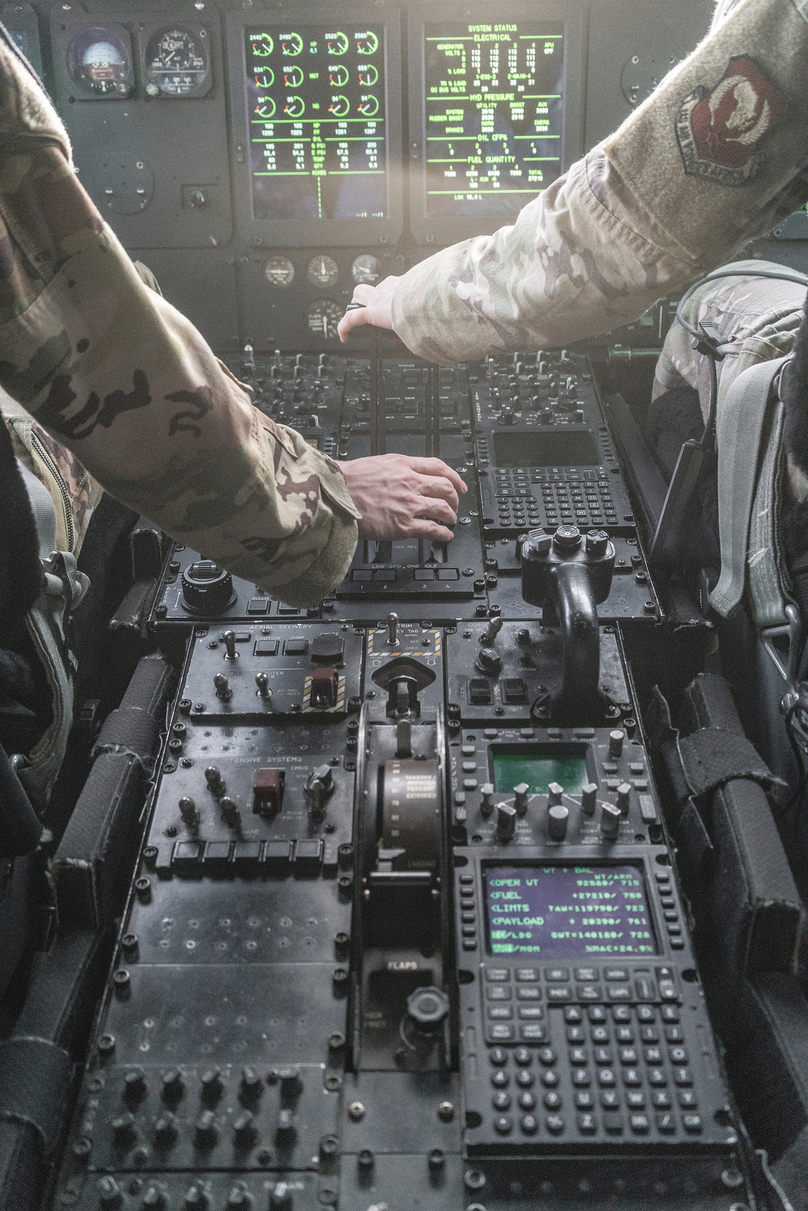 U.S. pilots control a C-130 plane during an emergency exercise above Djibouti.