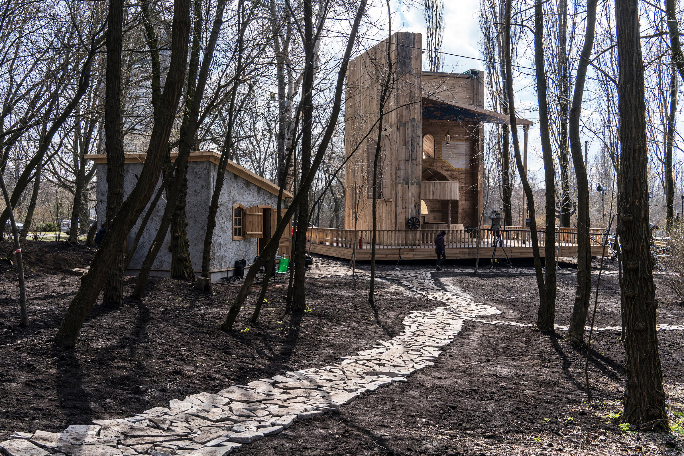 The wooden synagogue, shaped like a book, at the Babyn Yar Holocaust memorial in Kyiv (Brendan Hoffman for TIME)