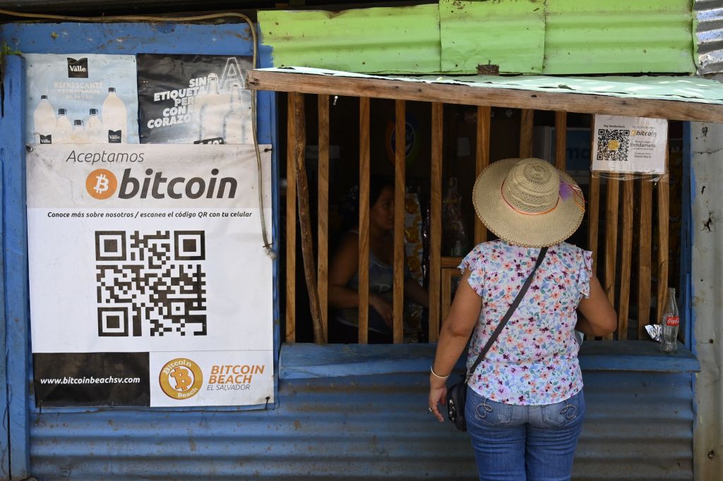 A woman visits a store that accepts bitcoins in El Zonte, La Libertad, El Salvador, on Sept. 4, 2021.