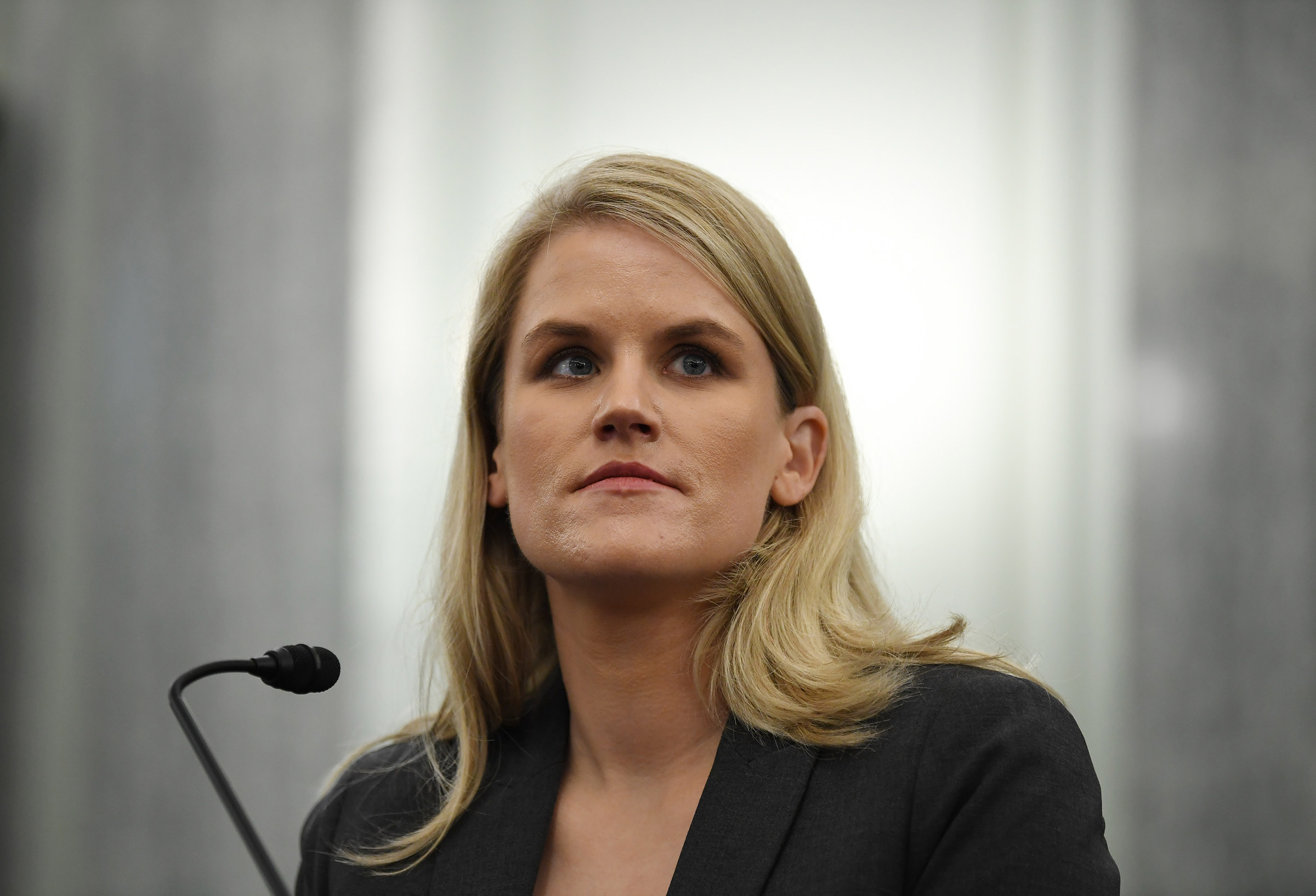Facebook whistle-blower Frances Haugen appears before the Senate Commerce, Science, and Transportation Subcommittee in Washington, D.C., on Oct. 5, 2021. (Matt McClain—Getty Images)