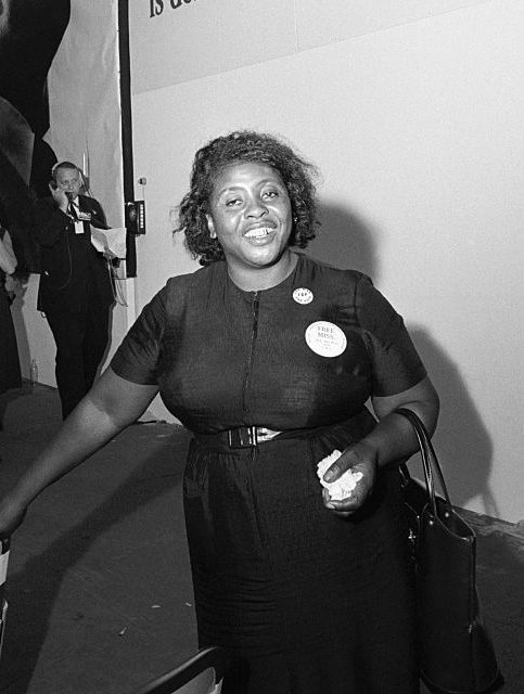 Fannie Lou Hamer, member of the Mississippi Freedom Democratic Party, enters the 1964 National Democratic Convention in Atlantic City, N.J. (Bettmann Archive/Getty Images)