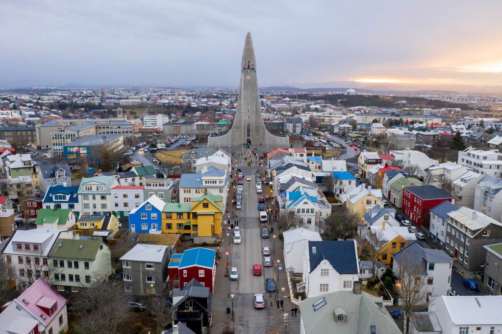 Reykjavik, Iceland on December 18, 2018. The Hallgrimskirkja church is predominately centered in the capital, which is the largest city of the island of Iceland. (Patrick Gorski—NurPhoto/Getty Images)
