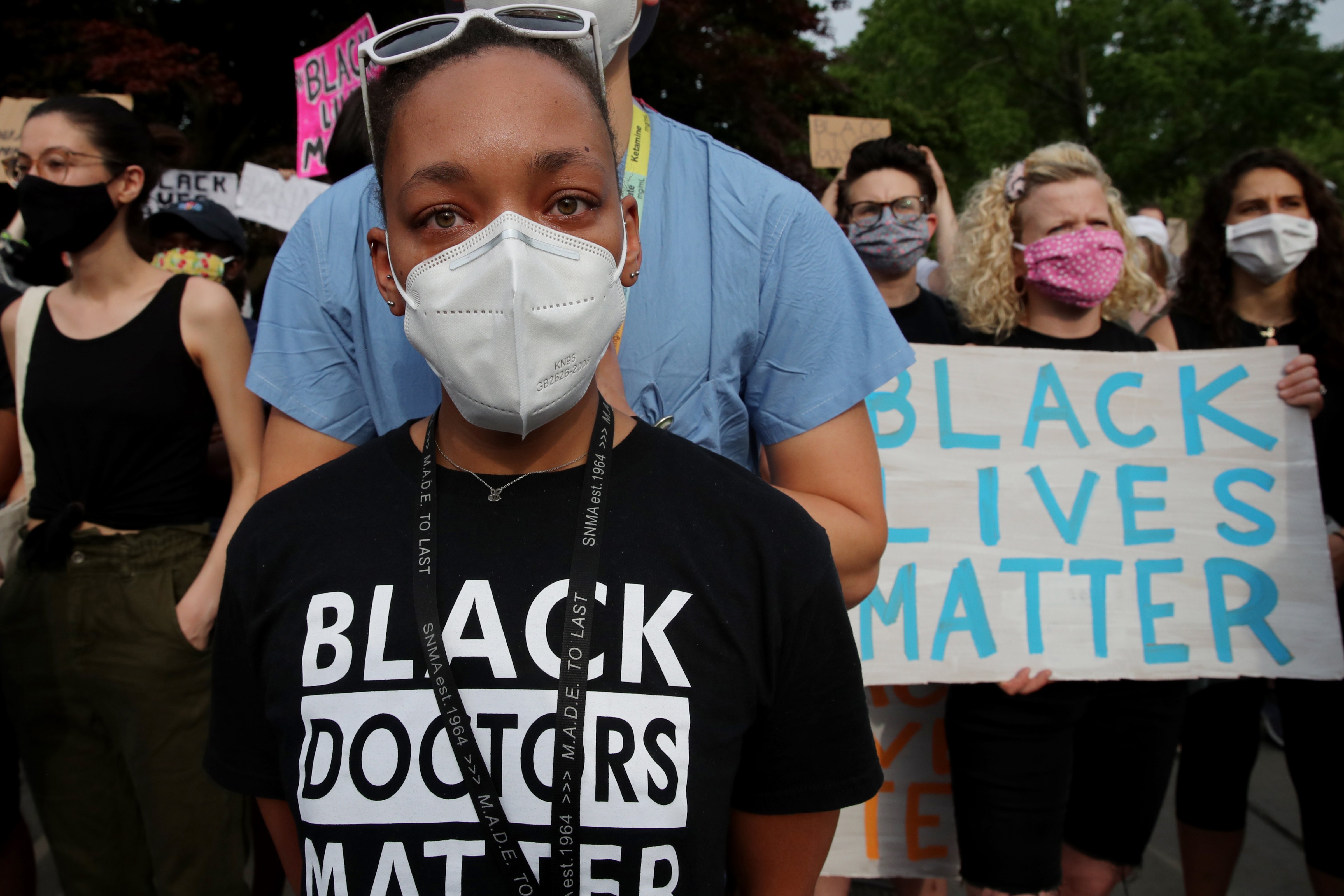 Dr. Alaina Geary during a vigil in Boston on June 4, 2020, in support of racial justice after the killing of George Floyd. (Craig F. Walker—Boston Globe/ Getty Images)