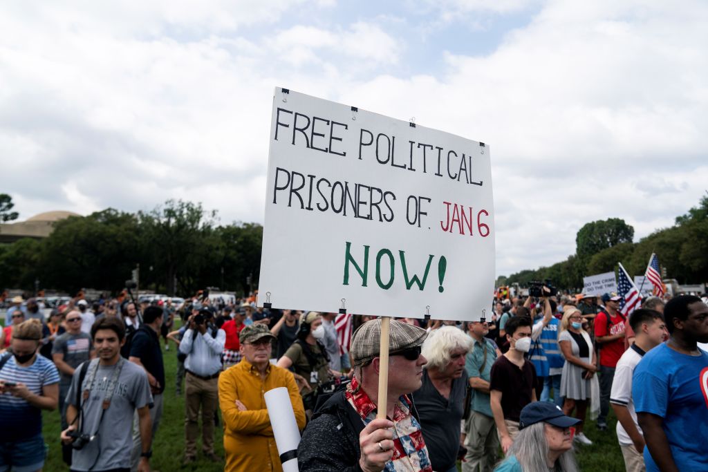 People gather near the Capitol building during a right-wing rally in Washington, D.C., on Sept. 18, 2021. (Liu Jie--Xinhua/Getty Images)