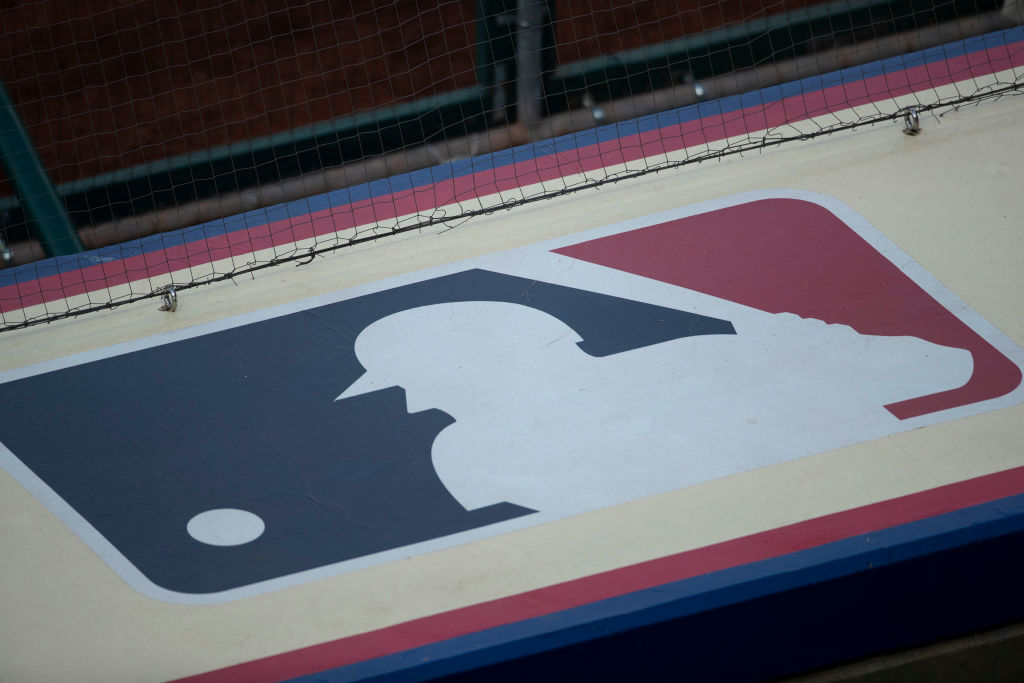 A general view of the MLB logo prior to the game between the San Francisco Giants and Philadelphia Phillies at Citizens Bank Park on April 19, 2021 in Philadelphia, Penn. (Mitchell Leff—Getty Images)
