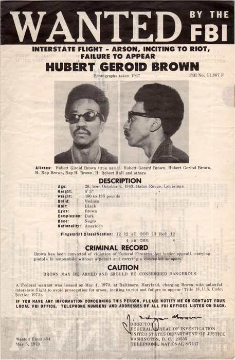 Brown is added to the FBI’s most-wanted list—for the first time, in 1970 (FBI)