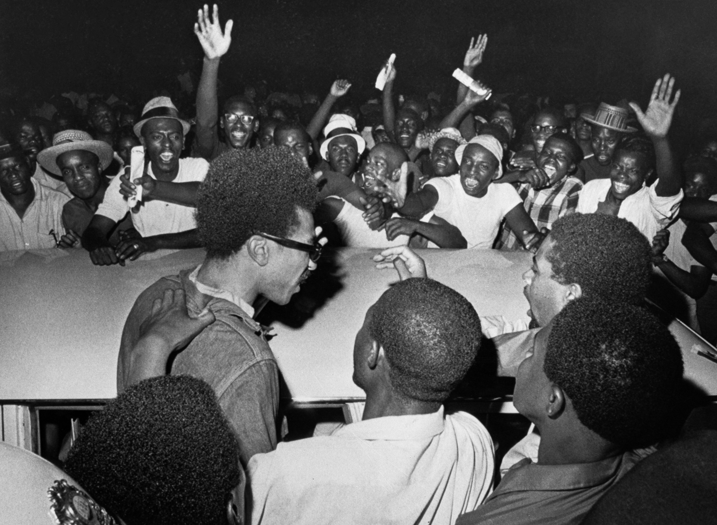 Brown is greeted by well-wishers after being released from jail in Alexandria, Va., on $10,000 bail, in 1967 (Getty Images)
