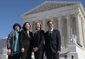 Kathaleen Pittman, of Hope Medical Group for Women, Rikelman, senior director of the Center for Reproductive Rights, Nancy Northup, center president, and T.J. Tu, the center's senior council for U.S. litigation, stand outside the U.S. Supreme Court after oral arguments in June Medical Services v. Russo on March 4.