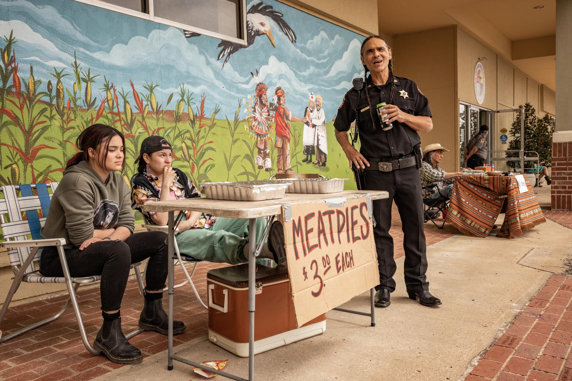 RESERVATION DOGS “Pilot” (Airs, Monday, August 9) Pictured: (l-r) Devery Jacobs as Elora Danan Postoak, Paulina Alexis as Willie Jack, Zahn McLarnon as Big. CR: Shane Brown/FX