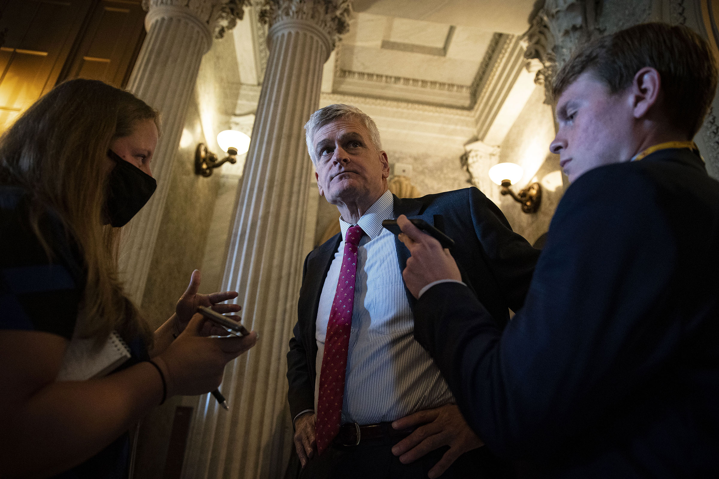 Senator Bill Cassidy, a Republican from Louisiana, speaks with members of the media at the U.S. Capitol in Washington, D.C., U.S., on Wednesday, Aug. 4, 2021. (Al Drago—Bloomberg/Getty Images)