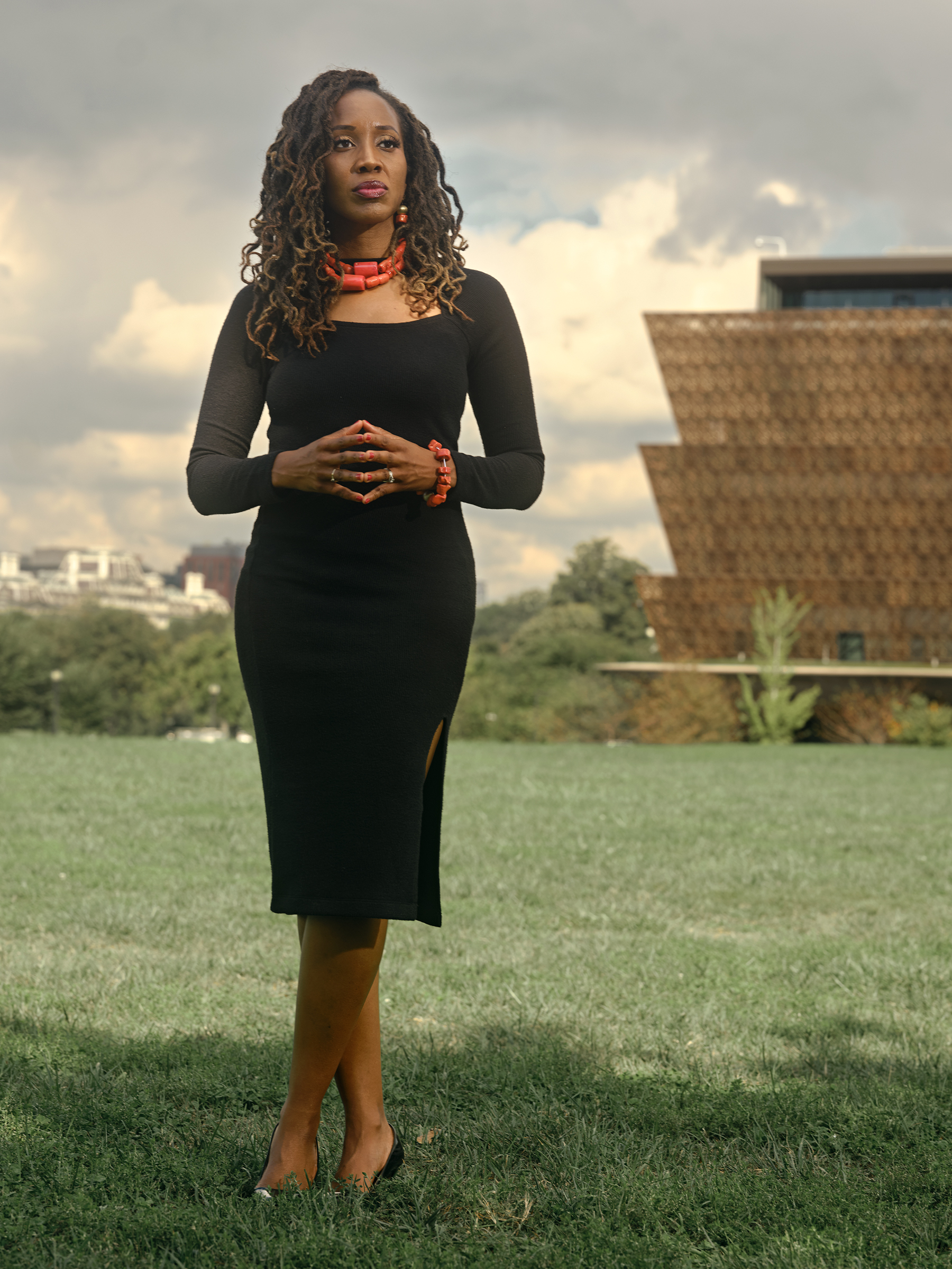 Charlene Fadirepo, a banker and former government regulator, near the National Museum of African American History and Culture