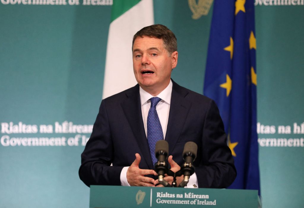 Ireland's finance minister Paschal Donohoe speaks during a press conference in Dublin, on October 7, 2021. (STRINGER—POOL/AFP/Getty Images)