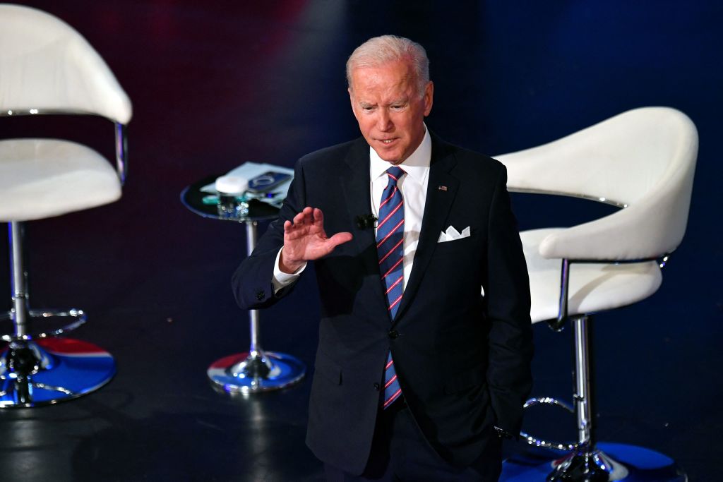 US President Joe Biden participates in a CNN town hall at Baltimore Center Stage in Baltimore, Maryland on October 21, 2021. (Nicholas Kamm/AFP—Getty Images)