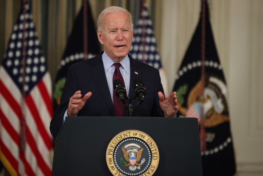 President Joe Biden delivers remarks about the need for Congress to raise the debt limit in the State Dining Room at the White House on Oct. 4, 2021 in Washington, DC. (Chip Somodevilla—Getty Images)