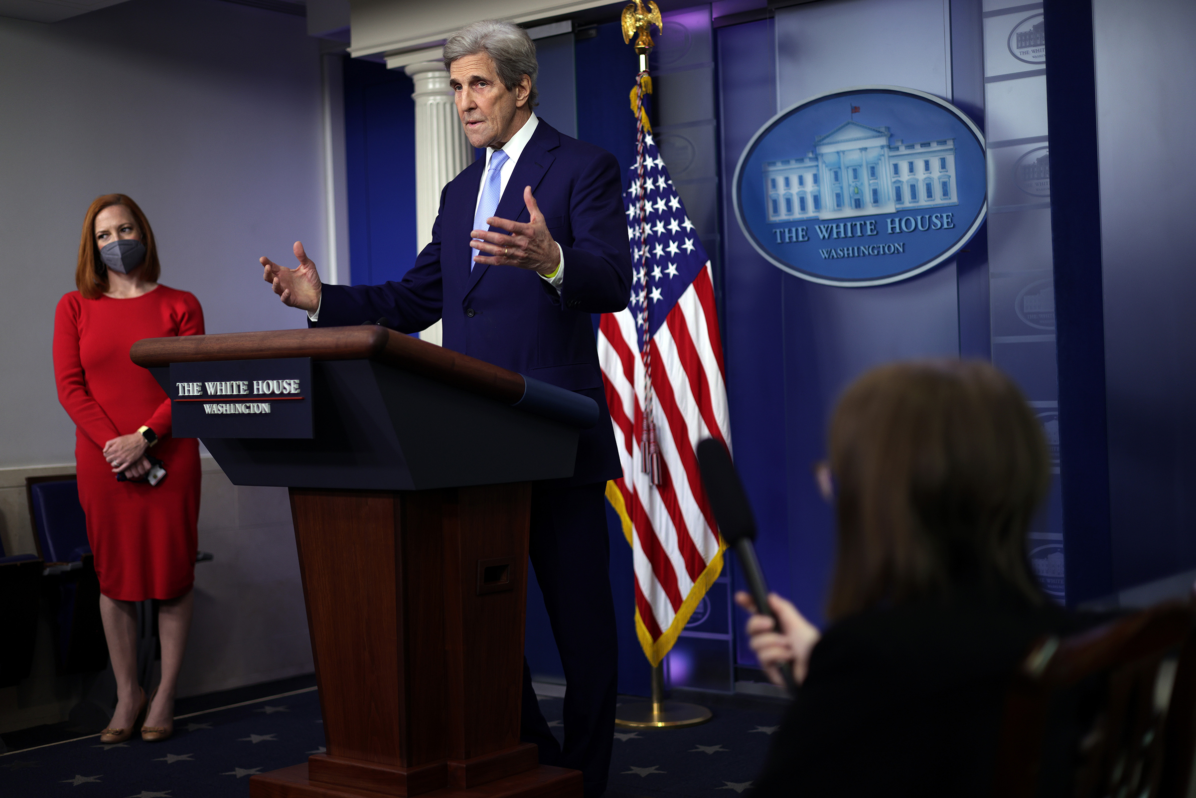 Kerry addressing the White House press corps (Alex Wong—Getty Images)
