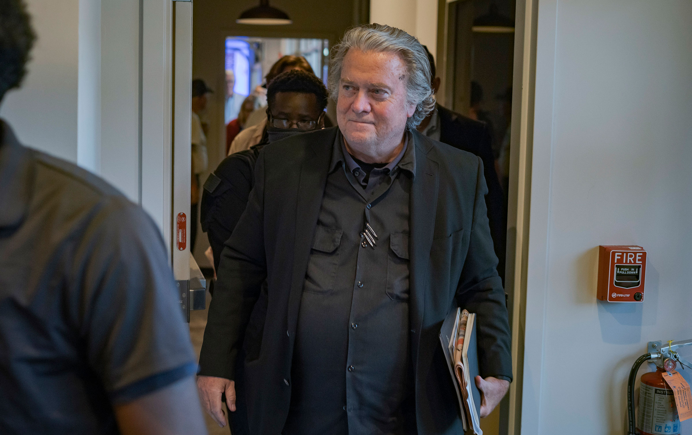 Steve Bannon, a former top adviser to then President Donald Trump, after speaking at a rally in Richmond, Va., Oct. 13, 2021. T (Carlos Bernate—The New York Times/Redux)