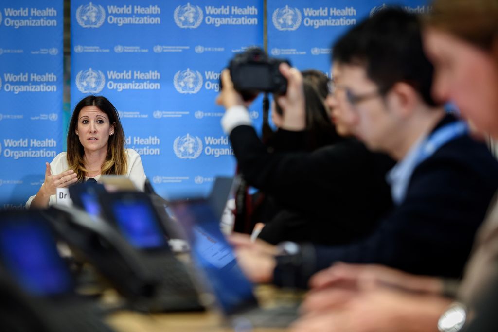 WHO Technical Lead for COVID-19 Maria Van Kerkhove during a daily press briefing on COVID-19 virus at the WHO headquarters in Geneva on March 9, 2020. (Fabrice Coffrini/AFP— Getty Images)