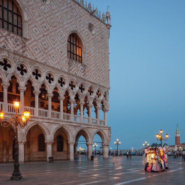The Doge's Palace (left) and the Column of San Marco (right) in Venice.