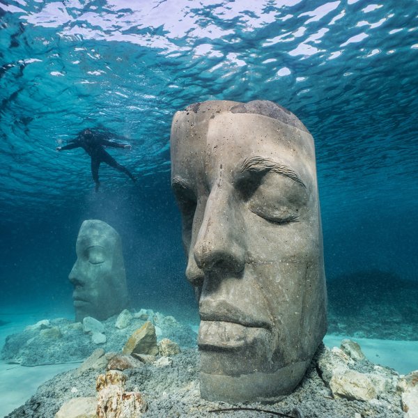 Jason deCaires Taylor's underwater sculptures at the Underwater Eco-Museum in the Bay of Cannes
