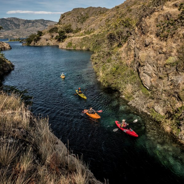 River guides take a group out into the Patagonia National Park in Chile.