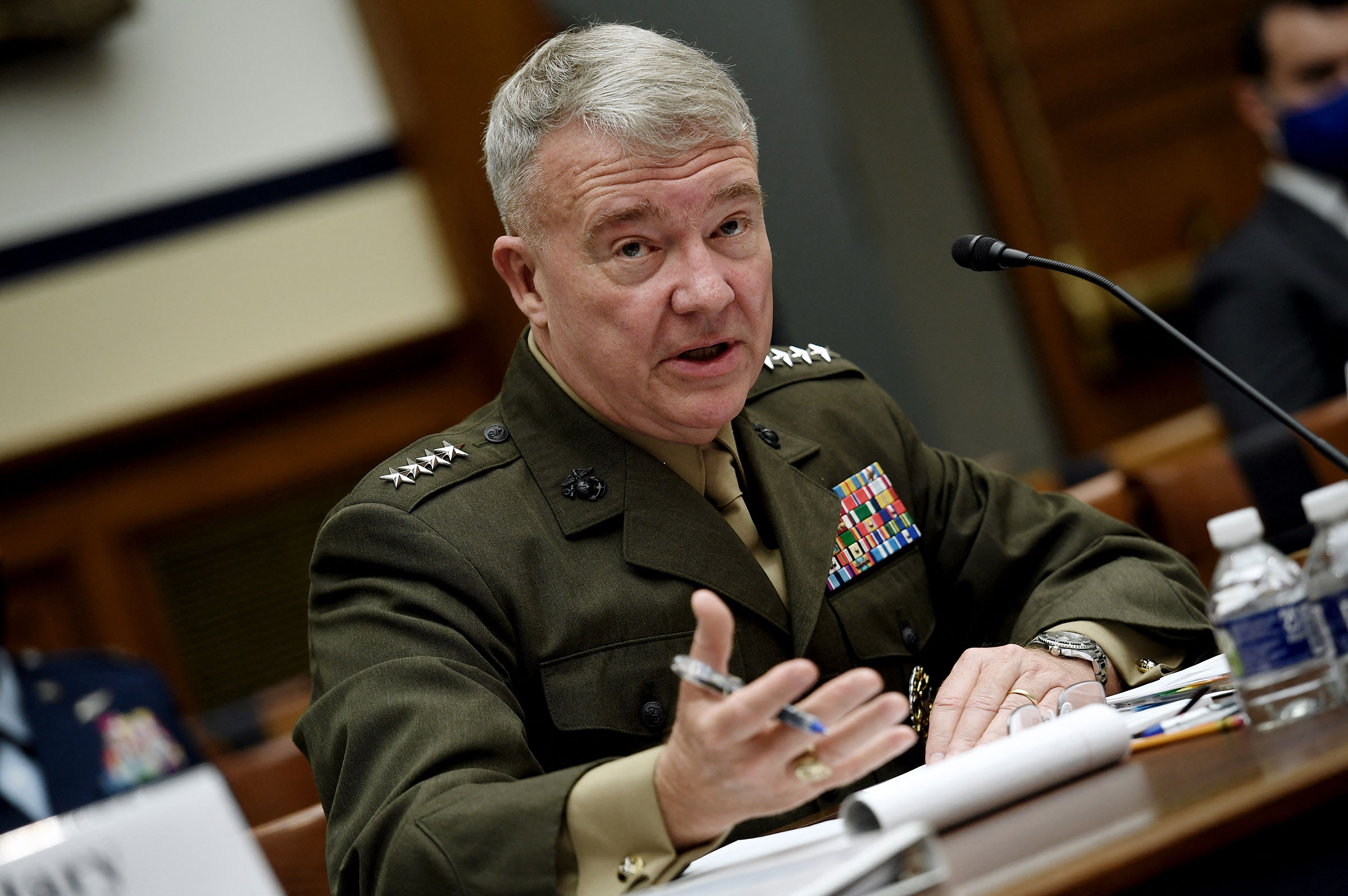General Kenneth McKenzie Jr. responds to questions during a House Armed Services Committee hearing on the conclusion of military operations in Afghanistan on Capitol Hill in Washington, on Sept. 29, 2021. (Olivier Douliery—AFP via Getty Images)