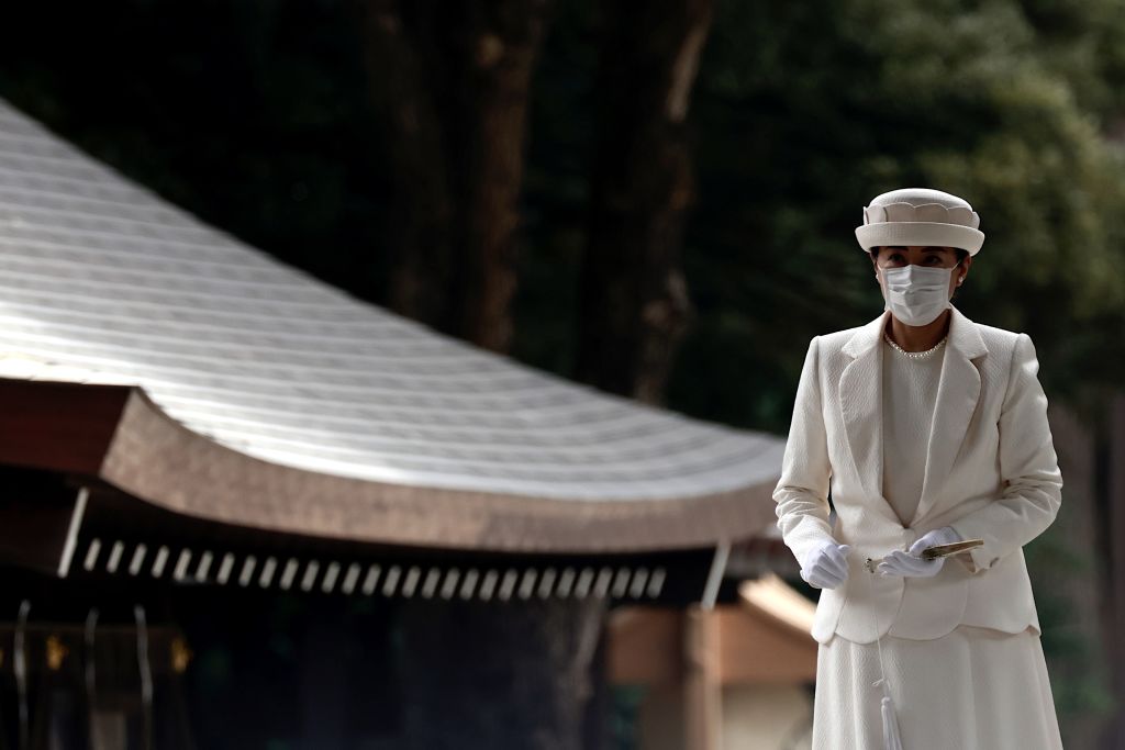 Japan's Empress Masako attends a ceremony to mark 100 years since the founding of the Meiji shrine in Tokyo on October 28, 2020. (BEHROUZ MEHRI/AFP via Getty Images)