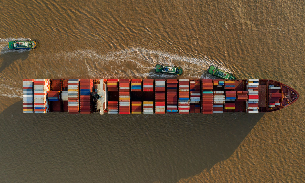 A cargo ship at Yangshan Deepwater Port on Oct. 23, 2021 in Shanghai, China (VCG via Getty Images)