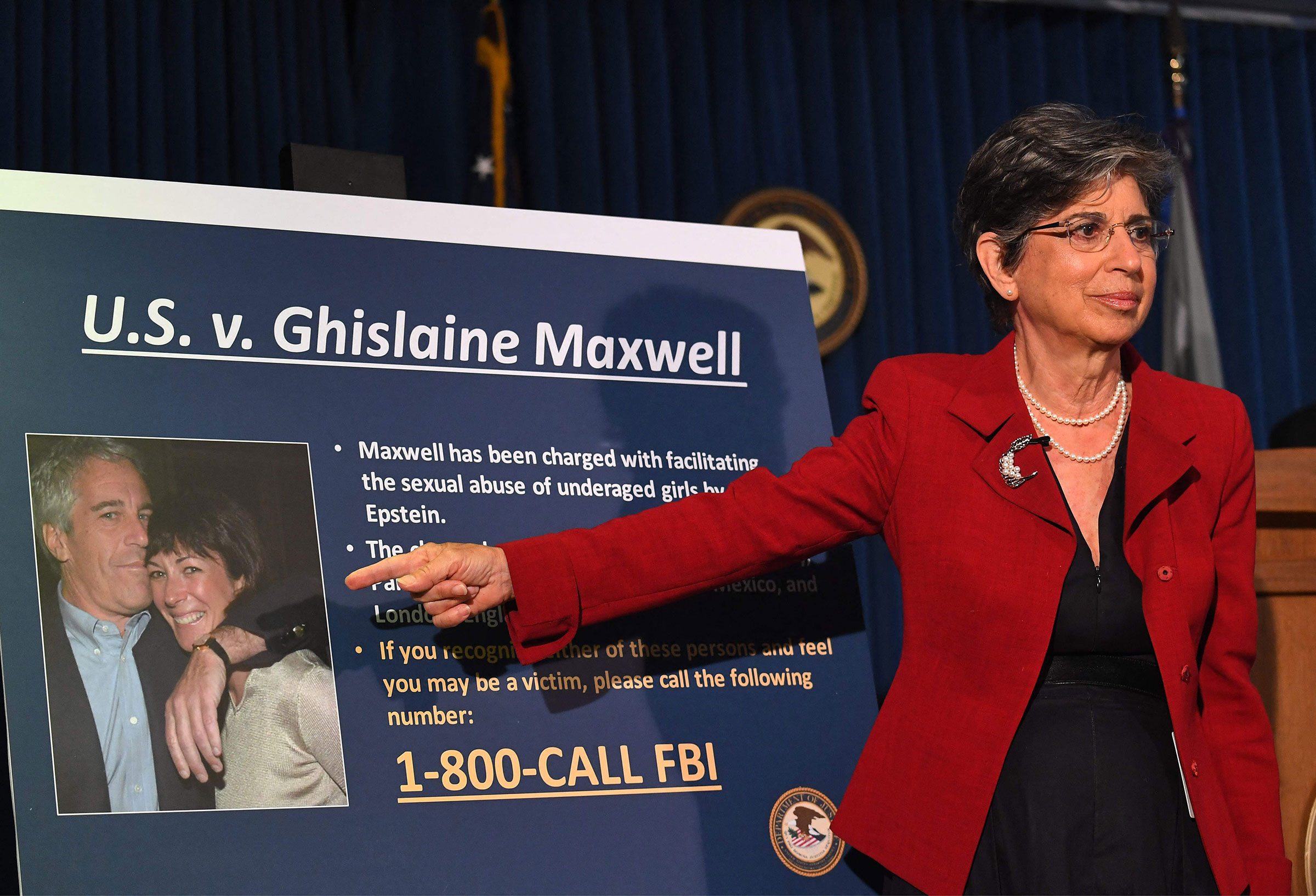 Acting US Attorney for the Southern District of New York, Audrey Strauss, announces charges against Ghislaine Maxwell during a press conference in New York City on July 2, 2020. (Johannes Eisele—AFP/Getty Images)