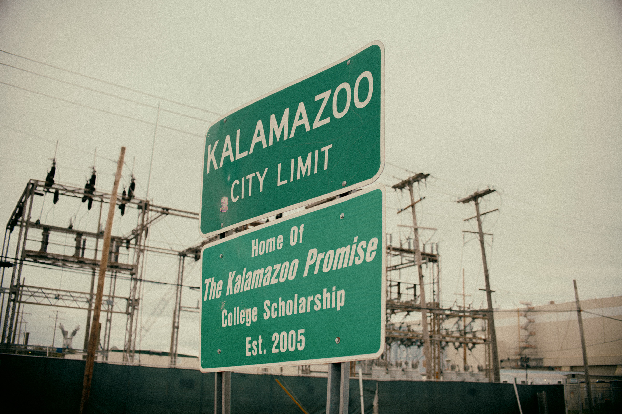 A sign on the city limits of Kalamazoo, Mich., Oct. 27, 2021. (Akilah Townsend for TIME)