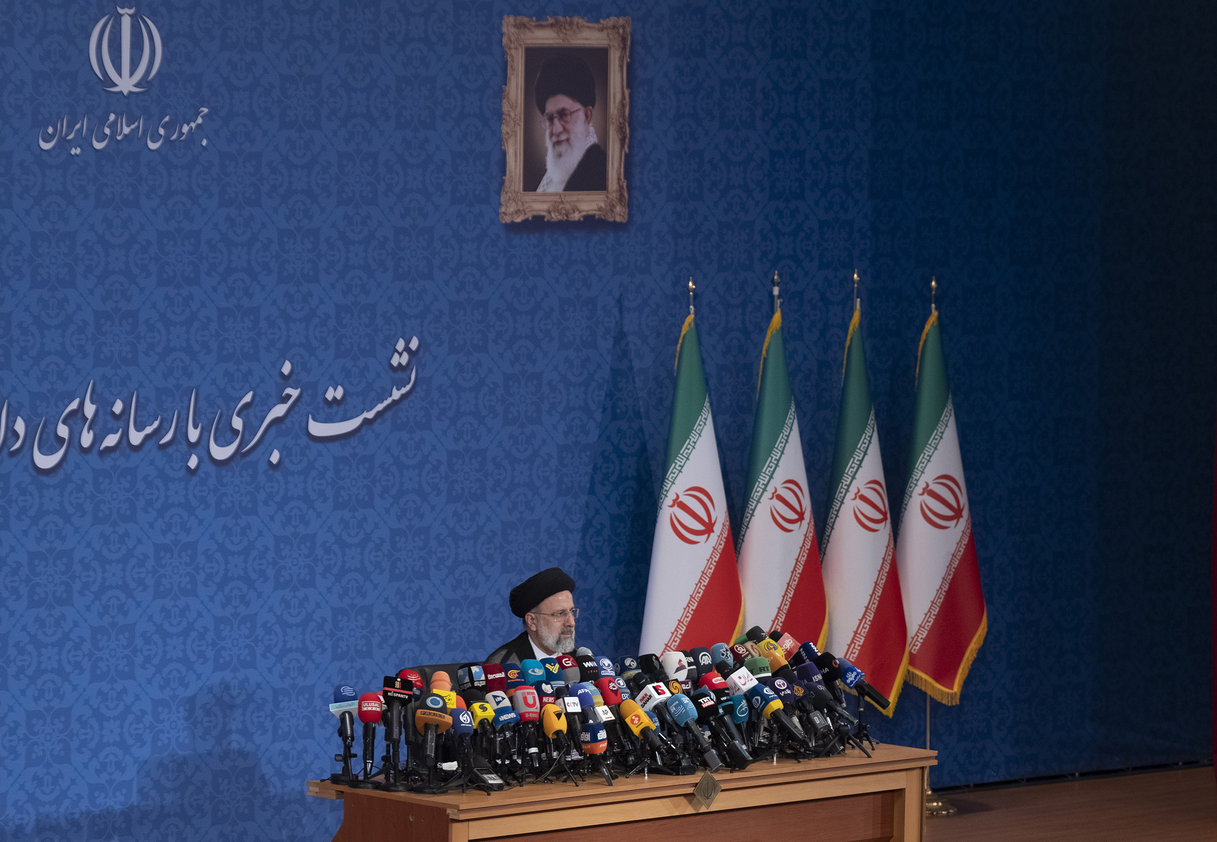 Iranian President elect Ebrahim Raisi attends a news conference for speaking with local and international media in Tehran on June 21, 2021. (Getty Images)