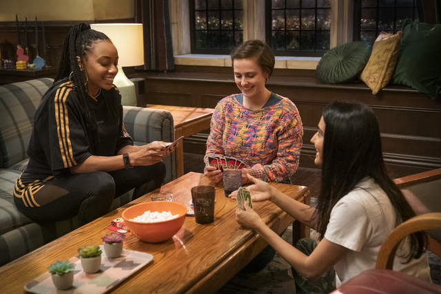 From left: Alyah Chanelle Scott, Pauline Chalamet and Amrit Kaur in'The Sex Lives of College Girls' (Jessica Brooks)