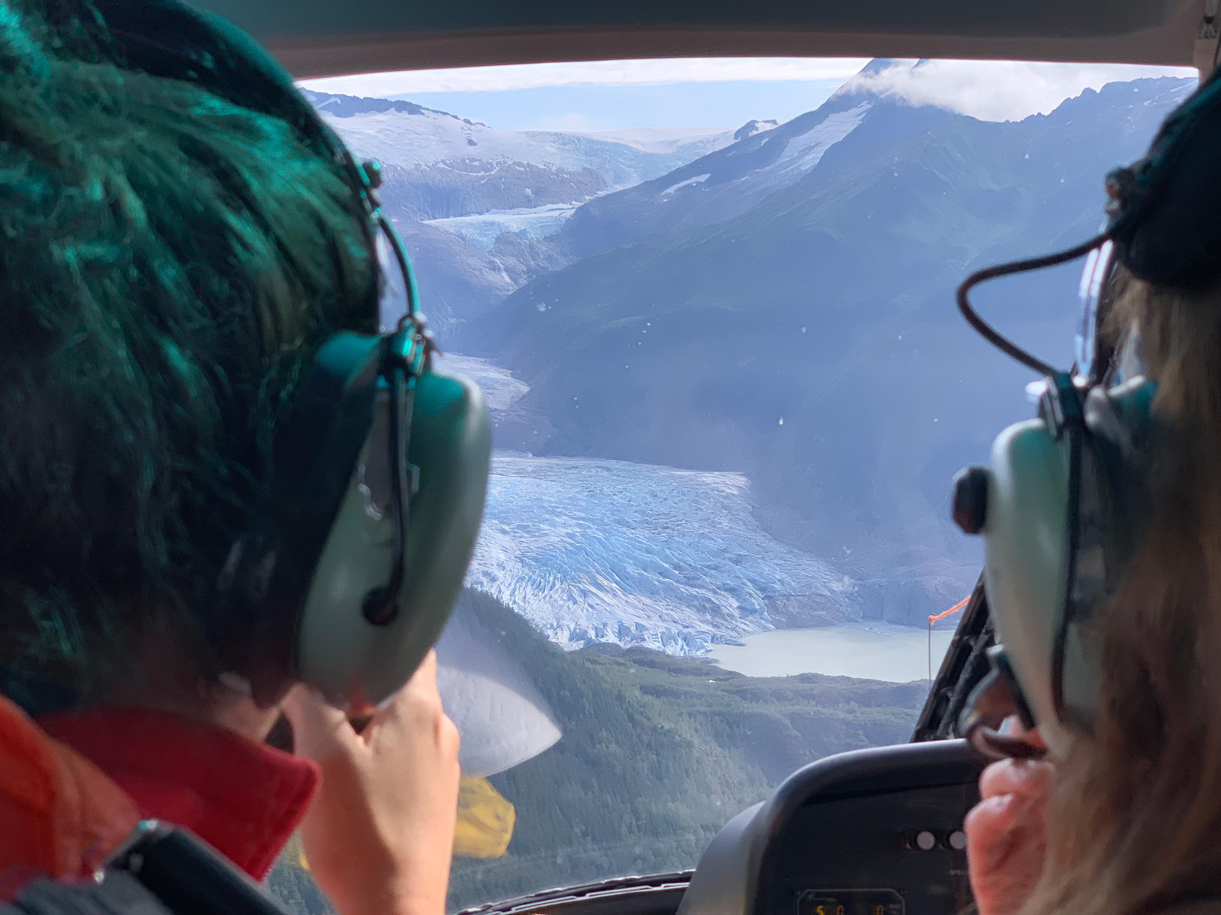 Flying into Camp 18 at the Juneau Icefield Research Program, the second oldest polar research station in the world, in July 2019.