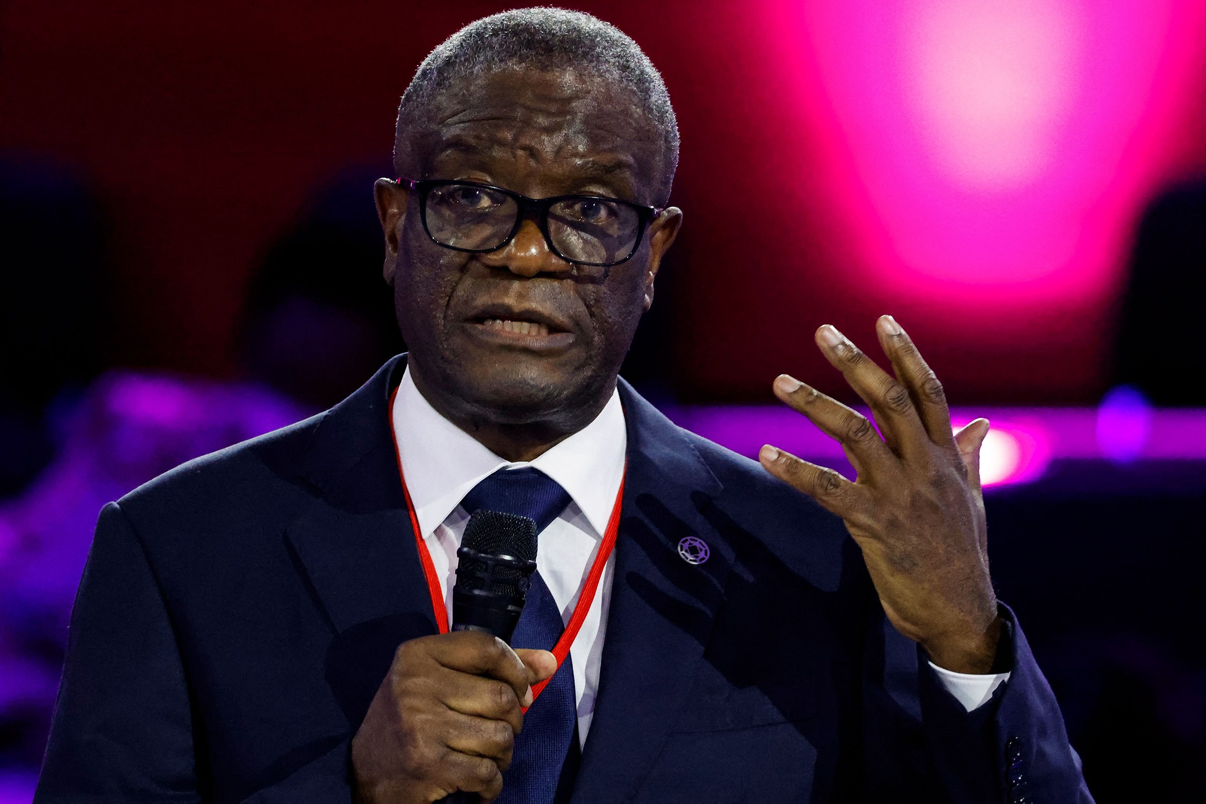 Nobel Peace Prize Denis Mukwege delivers a speech
